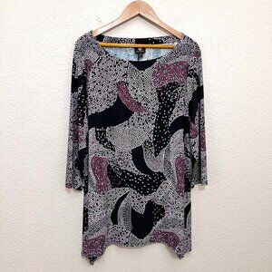 JM Collection Size XXL Women Pink Black Swirl Dot Liquid Knit Stretchy Tunic Top